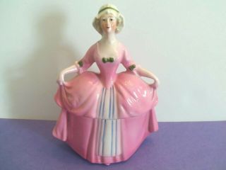 Vintage Porcelain Figurine Powder Jar Antique Half Doll Pink Skirt