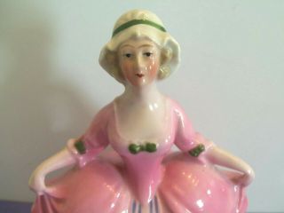 Vintage Porcelain Figurine Powder Jar Antique Half Doll Pink Skirt 2