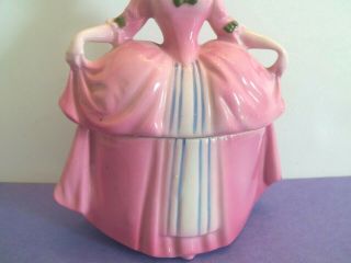 Vintage Porcelain Figurine Powder Jar Antique Half Doll Pink Skirt 3