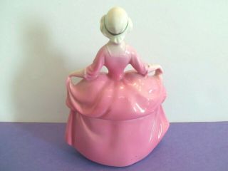 Vintage Porcelain Figurine Powder Jar Antique Half Doll Pink Skirt 5