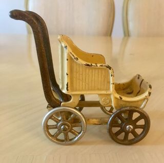 Rare Antique Kilgore Toy Cast Iron Buggy Baby Carriage,  Stroller Chromed Paint