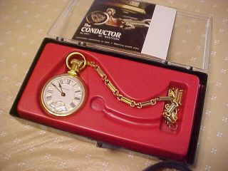 Vintage 1970’s Westclox Railroad Pocket Watch With Chain & Case