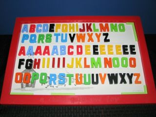 Vintage Child Guidance Toy 1959 Red Magnetic Board & 140,  Letters,  Numbers,  Abcs