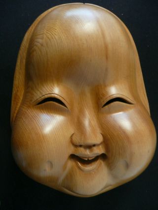 Antique Vintage Japanese Wood Hand Carved " Buddha Smiling Face " Mask