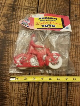 Vintage Pre 1963 Motorcycle Auburn Plastic Toy Red White Police Cop In Package