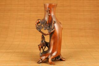 Antiue Chinese Old Boxwood Hand Carved Plum Blossom Vase Netsuke Collectable