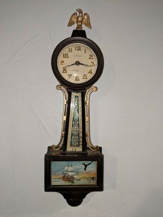 Antique The Haven Clock Co.  Miniature Banjo 8 - Day Wall Clock 18 "