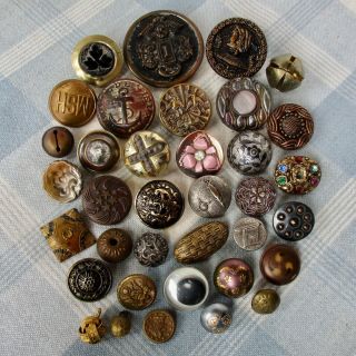 Assortment Of 36 Antique And Vintage Metal Buttons