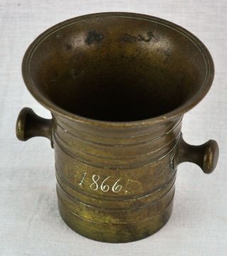 Antique 1886 Bronze Mortar With Engraved Initials Hb.  4 " Tall.  (bi Mk/180608)