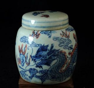 China Old Blue And Underglaze Red Hand Painted Dragon Porcelain Teapot B02