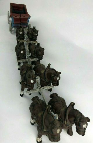 Vintage Cast Iron Wagon With 4 Teams Of Cast Iron Horses Toy Budweiser (468)