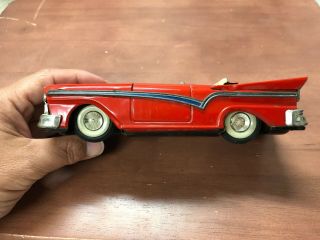 Vintage HAJI Japan Ford Fairlane Convertible 1950 ' s Tin Litho Friction Toy Car 6