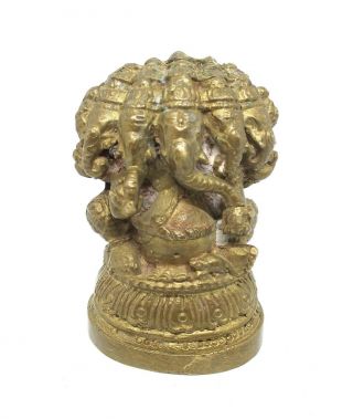 Lord Ganesha 5 Face For Wealth Lucky Success Old Brass Statue Thai Buddha Amulet