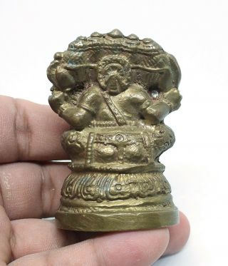 Lord Ganesha 5 Face For Wealth Lucky Success Old Brass Statue Thai Buddha Amulet 3
