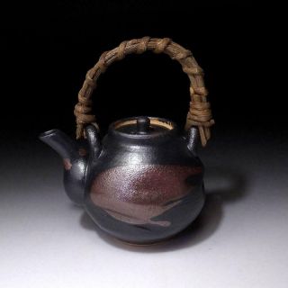 Tq1: Vintage Japanese Pottery Sencha Tea Pot With Wooden Handle,  Seto Ware