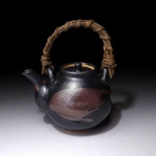 TQ1: Vintage Japanese Pottery Sencha Tea Pot with Wooden handle,  Seto ware 5
