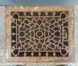 One Antique Cast Iron Decorative Heat Grate Floor Register 8x10 Vintage