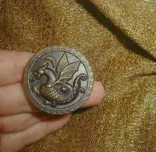 Large 1880s Victorian Dragon Metal Picture Button 1 1/2 " Cut Steel Moon & Star