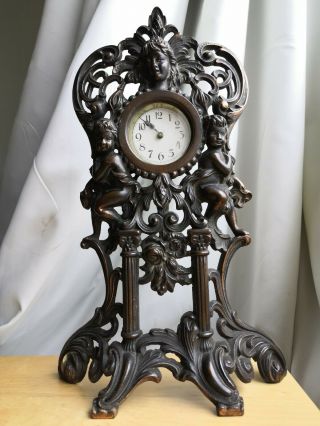 Antique Vintage Bronze Mantle Clock Rd No 690440 English? Art Nouveau Style?
