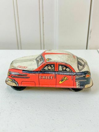 Vintage Lupor Metal Tin Fire Chief Car 31 Friction Toy 1950s Made In Usa
