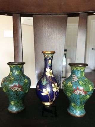 Three Small Antique Chinese Cloisonne Enamel Vases