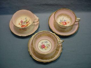 3 English Teacups & Saucers - Hammersley,  Paragon,  Grosvenor