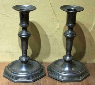Antique Pewter Candlestick Holders,  19th Century