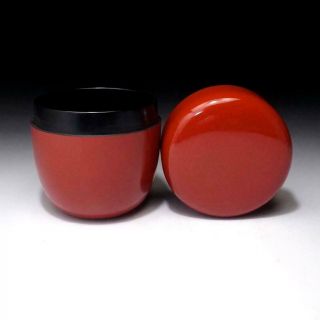 Xg6: Vintage Japanese Lacquered Wooden Tea Caddy,  Natsume,  Red