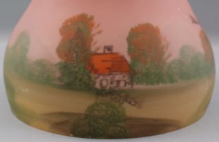 Antique Early 20thC Reverse Painted Windmill Landscape Glass Shade 7in 4