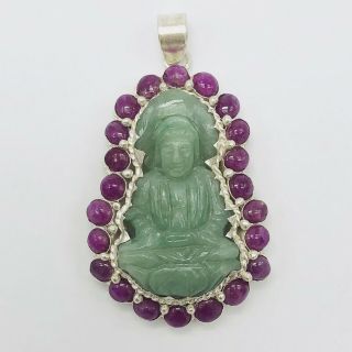 Vintage Antique China Jade Buddha Pendant Amulet Necklace Buddhism Kwan Yin Rare