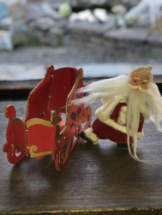 Vintage Christmas Japan Santa And Fold Up Sled Wood