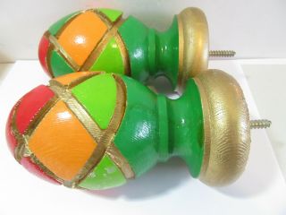 Carved Wood Citrus Color Large Finial Acorn Shape Bright Funky Posts End
