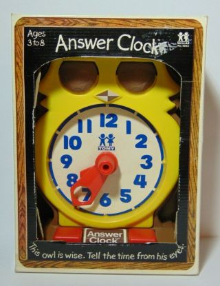 Vtg 1975 Tomy Answer Clock Owl Time Telling Preschool Learning Toy Box