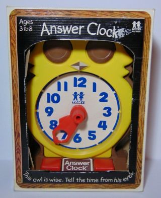 Vtg 1975 TOMY ANSWER CLOCK OWL TIME TELLING PRESCHOOL LEARNING TOY BOX 2