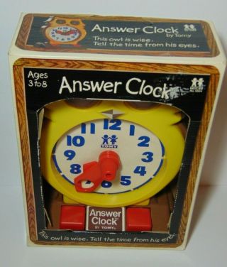 Vtg 1975 TOMY ANSWER CLOCK OWL TIME TELLING PRESCHOOL LEARNING TOY BOX 3