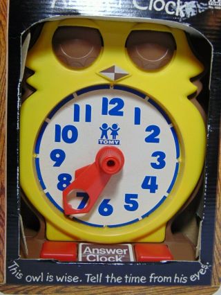 Vtg 1975 TOMY ANSWER CLOCK OWL TIME TELLING PRESCHOOL LEARNING TOY BOX 4