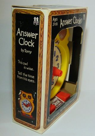 Vtg 1975 TOMY ANSWER CLOCK OWL TIME TELLING PRESCHOOL LEARNING TOY BOX 6