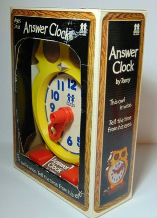 Vtg 1975 TOMY ANSWER CLOCK OWL TIME TELLING PRESCHOOL LEARNING TOY BOX 7