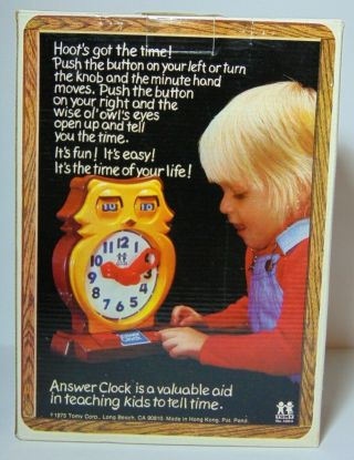 Vtg 1975 TOMY ANSWER CLOCK OWL TIME TELLING PRESCHOOL LEARNING TOY BOX 8