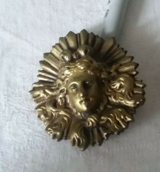 Rare Angel Goddess Starburst Ormolu Brass Mount Bolt Nut 2.  5 " Emblem Badge ?