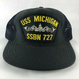 Vintage Uss Michigan Ssbn 727 - Embroidered Submarine Ball Cap Snapback
