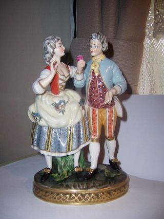 Antique German Porcelain Figurine Couple With Crossed Sword Mark Impressed Numb
