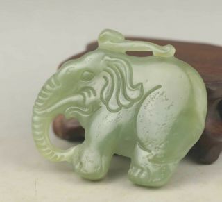 Chinese Old Natural Hetian Jade Hand - Carved Elephant Pendant 2 Inch