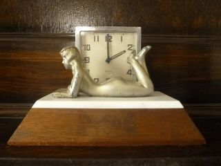 1930’s Art Deco Naked Girl Desk Clock Marked Bright Scarborough - (not)