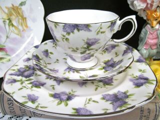 Royal Albert Lilac Lane Platinum Tea Cup And Saucer Trio Purple Lilac Teacup Set