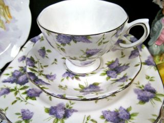 Royal Albert Lilac Lane Platinum tea cup and saucer trio purple lilac teacup set 2