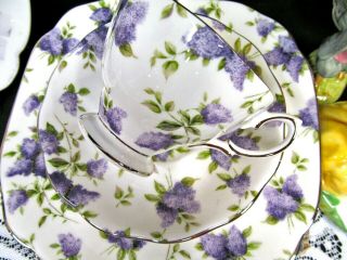 Royal Albert Lilac Lane Platinum tea cup and saucer trio purple lilac teacup set 3