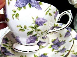 Royal Albert Lilac Lane Platinum tea cup and saucer trio purple lilac teacup set 4