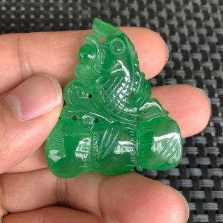 Collectible Green Jadeite Jade Handwork Lotus Root & Fish Rare Chinese Pendant