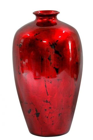 Heather Ann Creations Ruth 21 In.  Foiled & Lacquered Ceramic Vase - Red